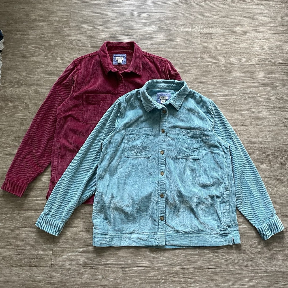 Vintage LL Bean Corduroy Button Up Shirt Jacket Women's L 100% Cotton Lot of 2